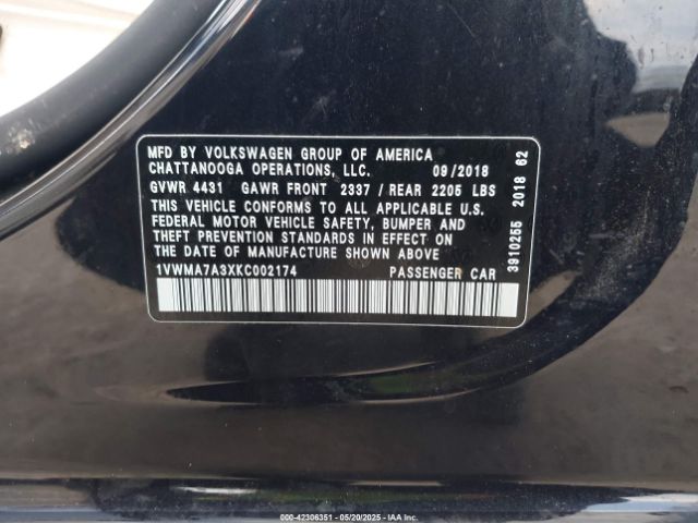 2019 VOLKSWAGEN PASSAT 1VWMA7A3XKC002174 Photo 8