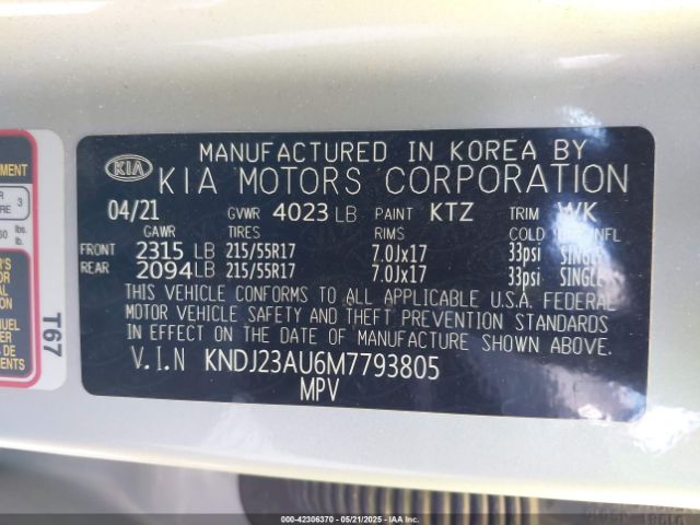 KNDJ23AU6M7793805 KIA SOUL S