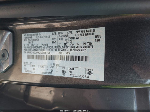 1FMCU0J99GUA75728 Ford 2016