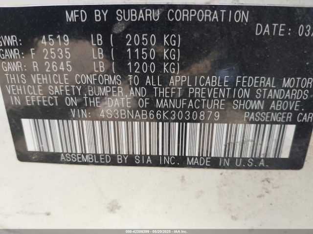 4S3BNAB66K3030879 Subaru Legacy 2.5i