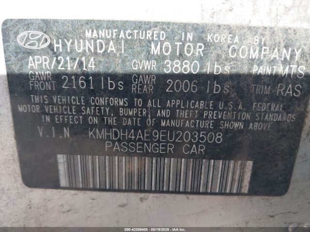 KMHDH4AE9EU203508 Hyundai ELANTRA SE