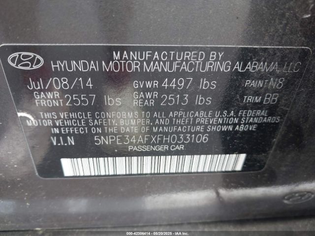 5NPE34AFXFH033106 Hyundai Sonata Sport