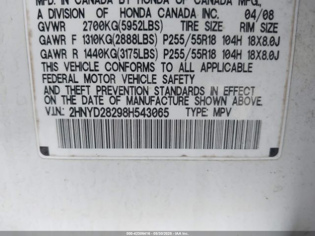 2008 ACURA MDX 2HNYD28298H543065 Photo 8