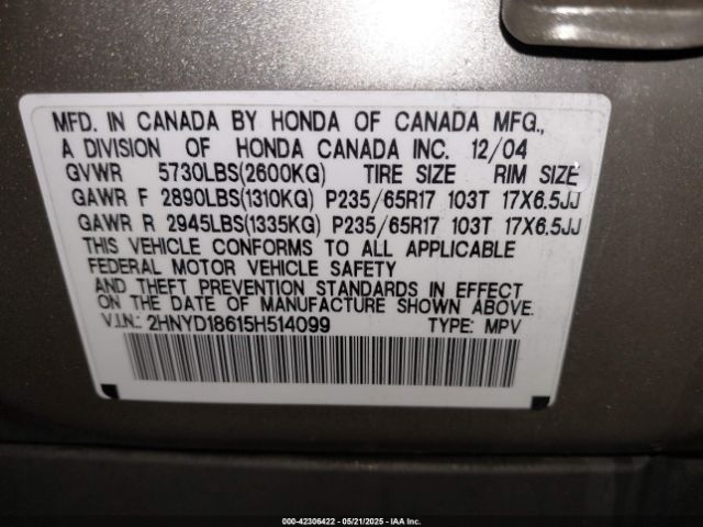 2005 ACURA MDX 2HNYD18615H514099 Photo 8