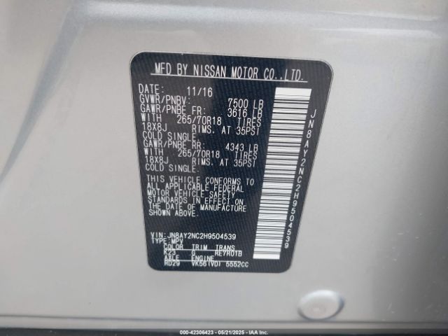 JN8AY2NC2H9504539 Nissan ARMADA SV