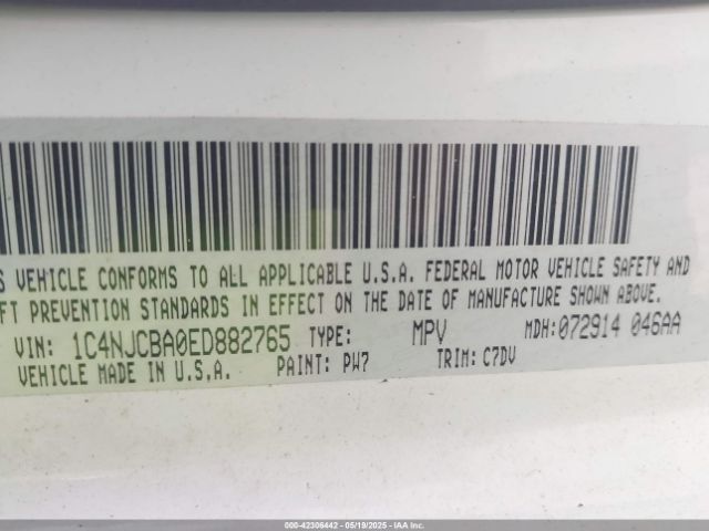 1C4NJCBA0ED882765 Jeep Compass Sport