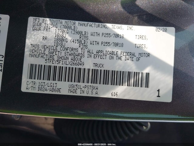 5TFEY5F1XLX266049 Toyota 3ur-fe