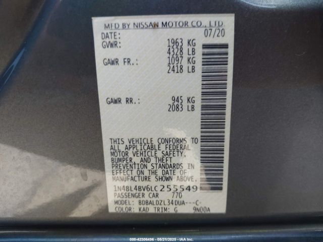 1N4BL4BV6LC255549 Nissan Altima S Fwd
