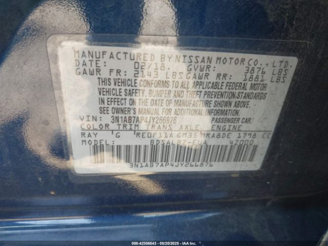 3N1AB7AP4JY266876 Nissan SENTRA S