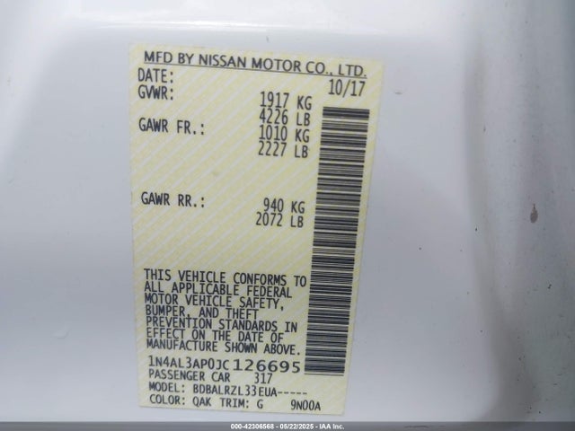 Nissan Altima 2018 1N4AL3AP0JC126695 Image 9
