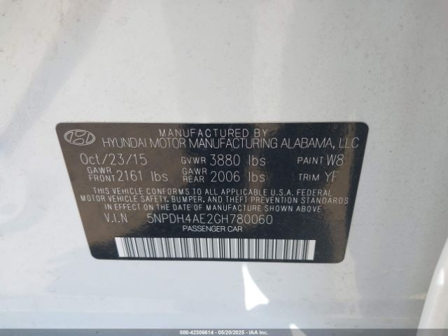 5NPDH4AE2GH780060 Hyundai ELANTRA SE