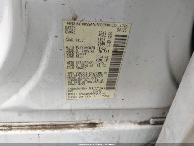 5N1BA0NF8FN611050 Nissan Armada Platinum