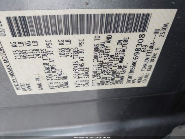 5N1BT3BB6NC698308 Nissan Rogue Sv Intelligent Awd