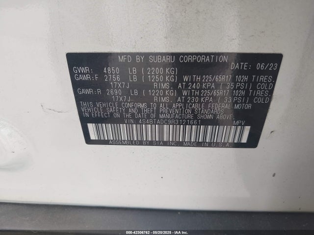 4S4BTADC9R3121661 Subaru Outback Premium