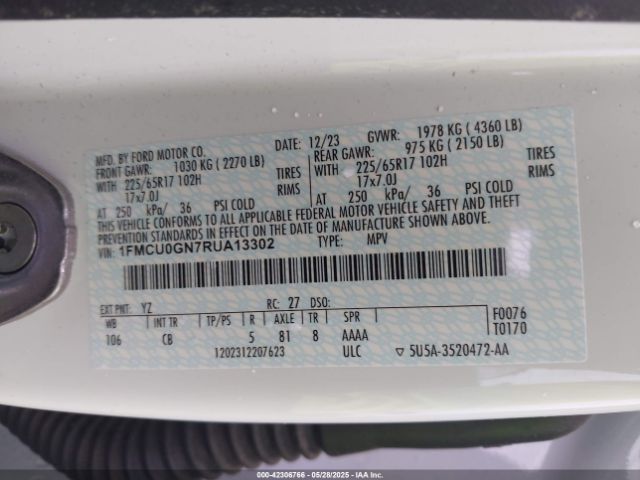 1FMCU0GN7RUA13302 Ford Escape Active