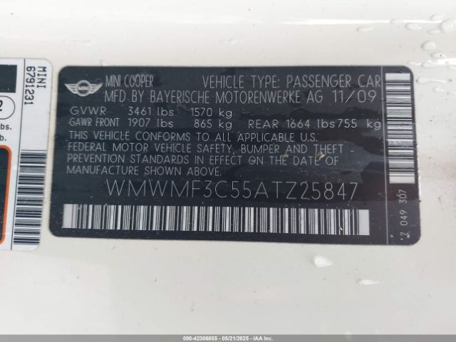 2010 MINI COOPER WMWMF3C55ATZ25847 Photo 8