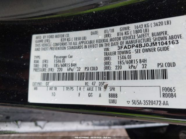 3FADP4BJ0JM104163 Ford FIESTA SE
