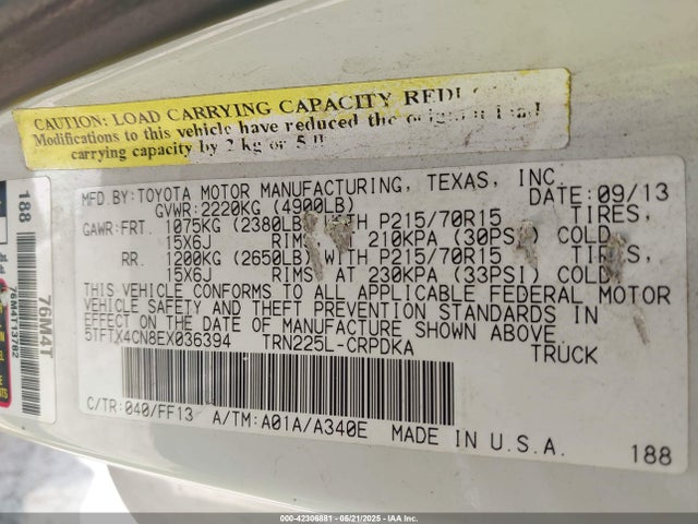 5TFTX4CN8EX036394 Toyota 2tr-fe