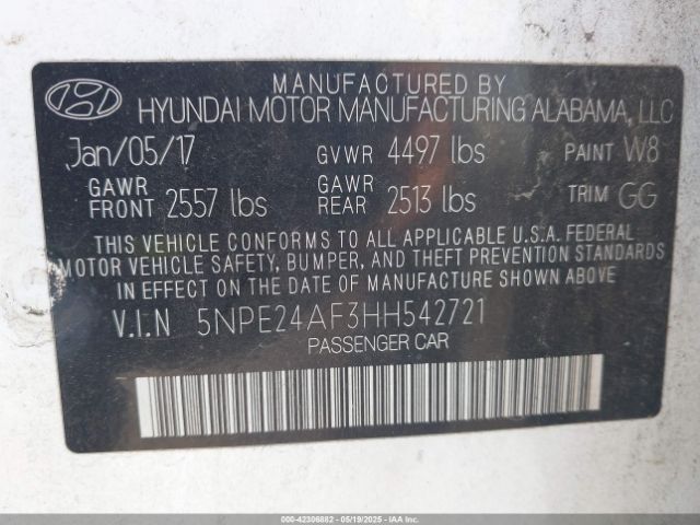 5NPE24AF3HH542721 Hyundai Sonata