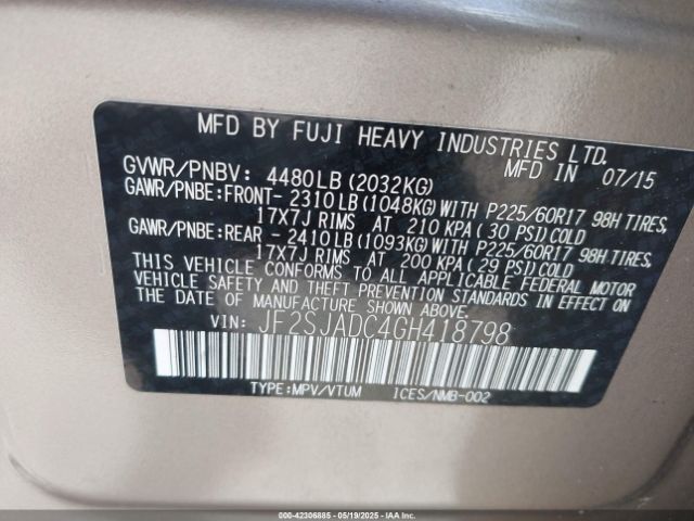 JF2SJADC4GH418798 Subaru Forester 2.5i Premium