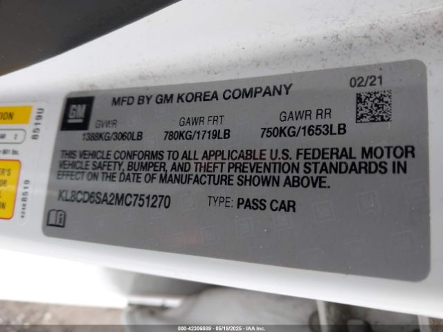 KL8CD6SA2MC751270 Chevrolet Spark Fwd 1lt Automatic