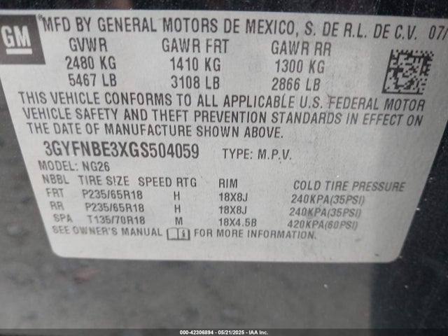 2016 CADILLAC SRX 3GYFNBE3XGS504059 Photo 8