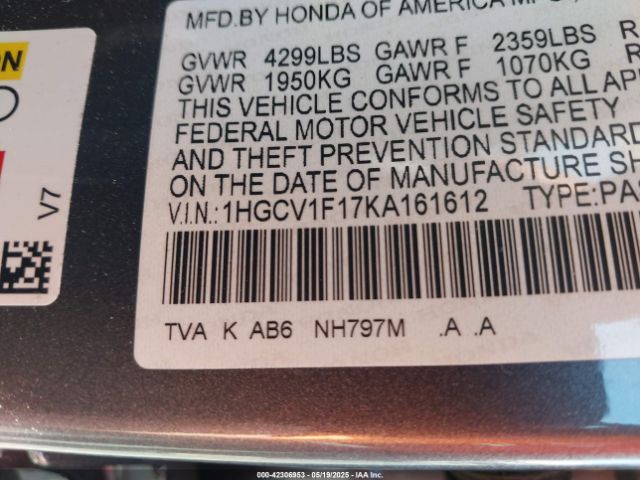 1HGCV1F17KA161612 Honda ACCORD LX