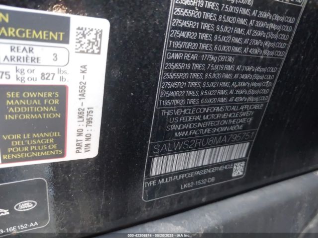 2021 LAND ROVER RANGE ROVER SPORT SALWS2RU8MA795751 Photo 8
