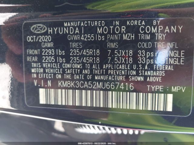 KM8K3CA52MU667416 Hyundai Kona Limited