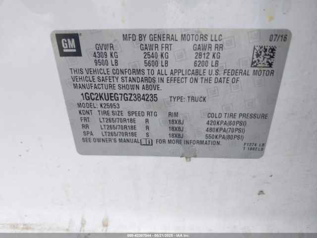 1GC2KUEG7GZ384235 Chevrolet Silverado 2500hd Wt