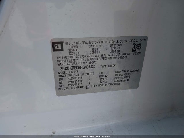 3GCUKREC5HG407337 Chevrolet Silverado 1500 1lt