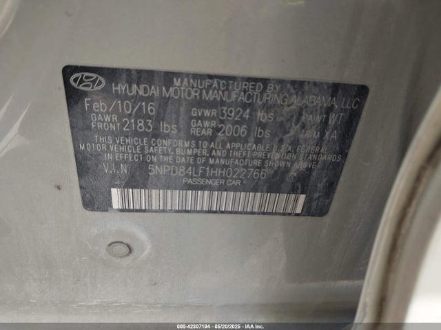 5NPD84LF1HH022766 Hyundai ELANTRA SE