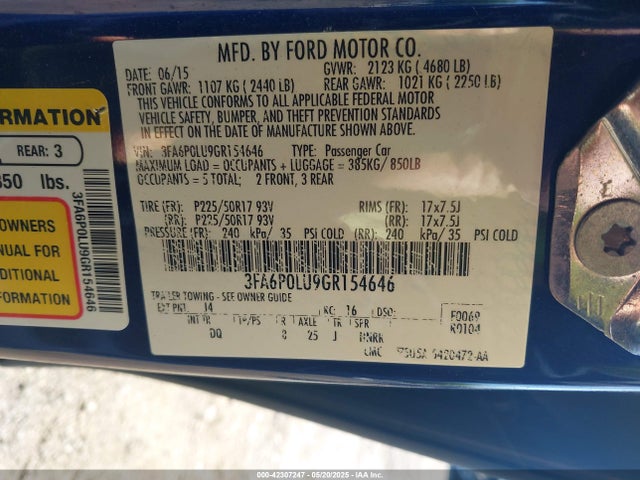 Ford Fusion Hybrid Se 2016 3FA6P0LU9GR154646 Image 9