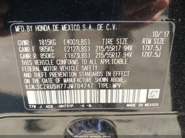 3CZRU5H77JM704747 Honda Hr-v Ex-l