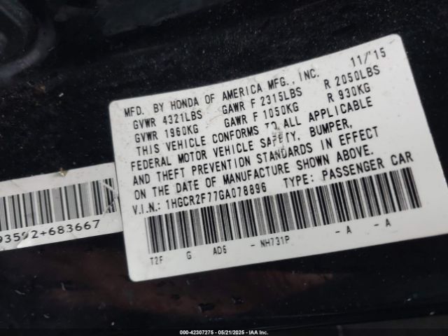 1HGCR2F77GA078896 Honda ACCORD EX