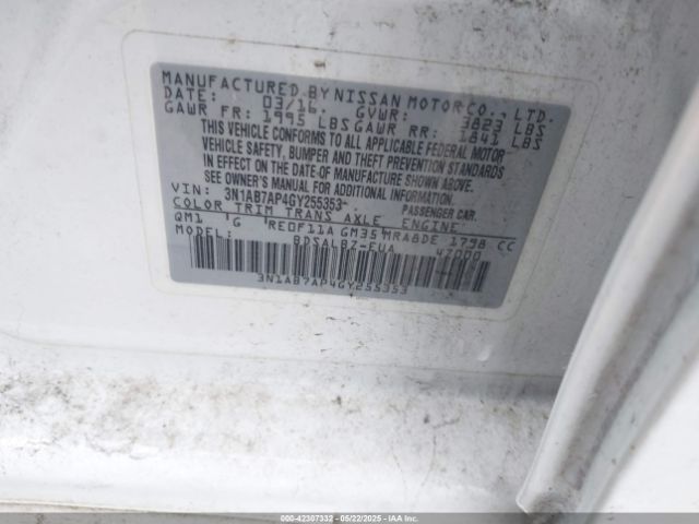 3N1AB7AP4GY255353 Nissan Sentra Fe+ S/s/sl/sr/sv