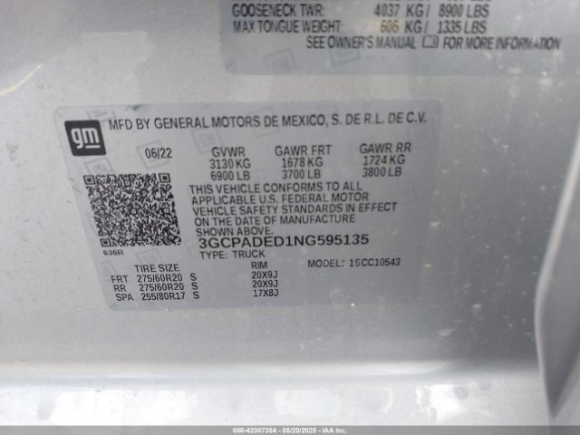 2022 CHEVROLET SILVERADO 1500 3GCPADED1NG595135 Photo 8