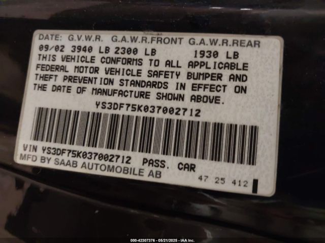 2003 SAAB 9-3 YS3DF75K037002712 Photo 8