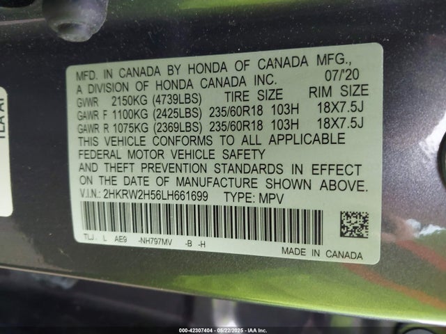 2HKRW2H56LH661699 Honda Cr-v Awd Ex