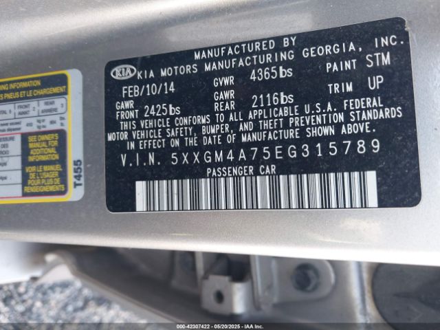 5XXGM4A75EG315789 KIA Optima Lx