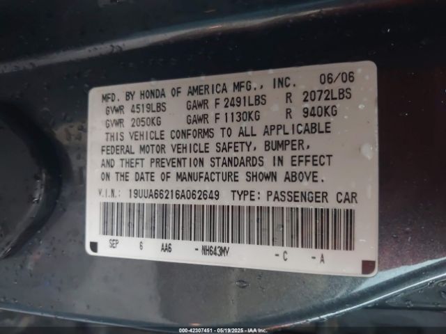 2006 ACURA TL 19UUA66216A062649 Photo 8