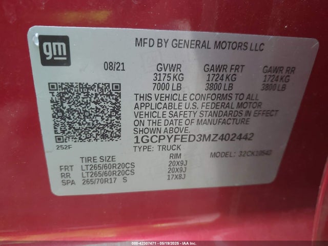 1GCPYFED3MZ402442 Chevrolet l84
