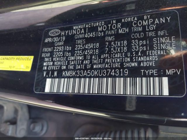 2019 HYUNDAI KONA KM8K33A50KU374319 Photo 8