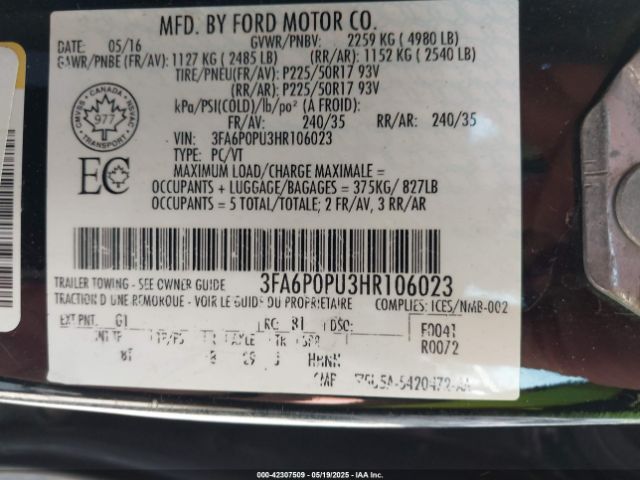3FA6P0PU3HR106023 Ford Fusion Energi Se Luxury