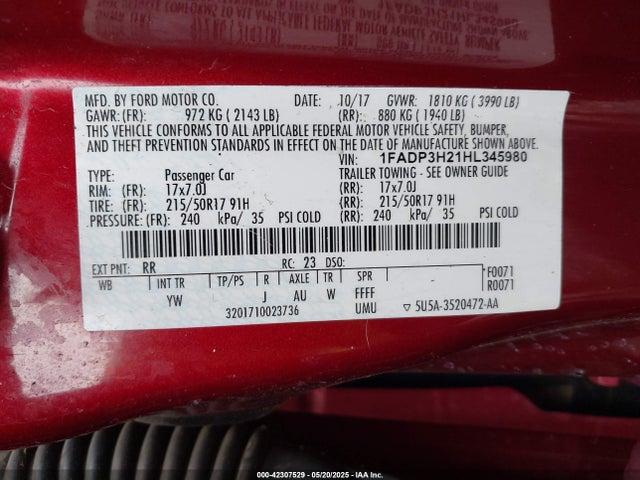 1FADP3H21HL345980 Ford 2.0l gdi