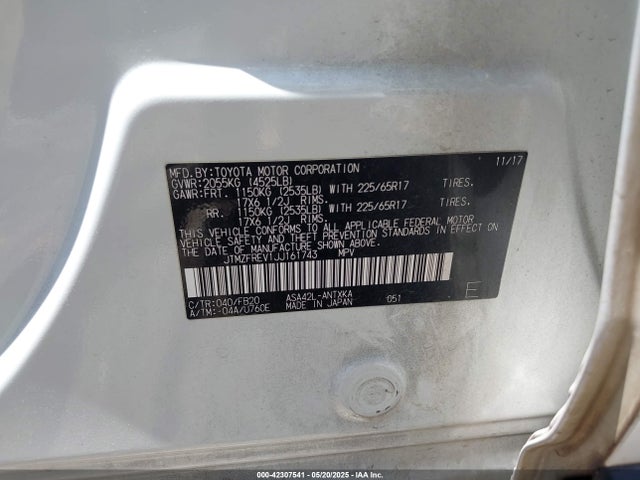 JTMZFREV1JJ161743 Toyota 2ar-fe