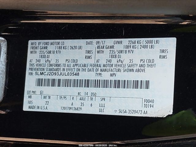 5LMCJ2D93JUL03548 Lincoln MKC SELECT