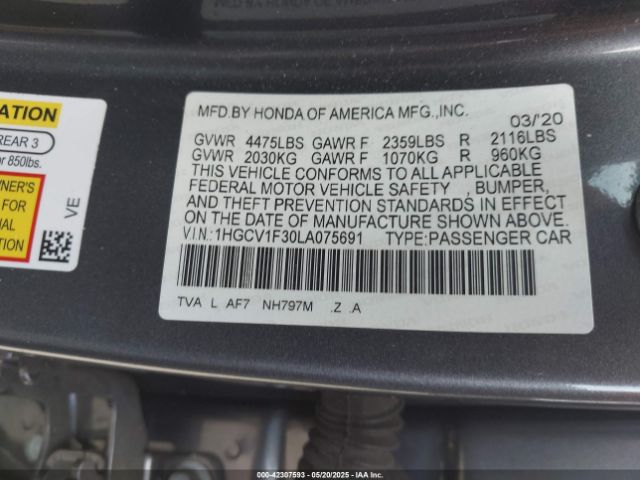 1HGCV1F30LA075691 Honda Accord Sport