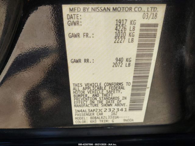 1N4AL3AP2JC232341 Nissan Altima 2.5 Sl