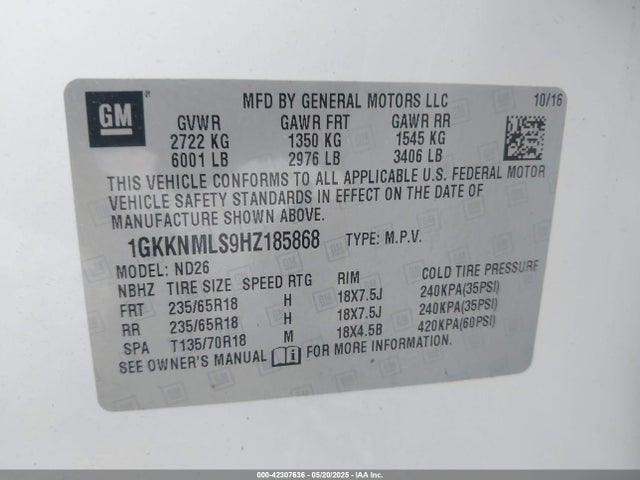 1GKKNMLS9HZ185868 GMC Acadia Slt-1